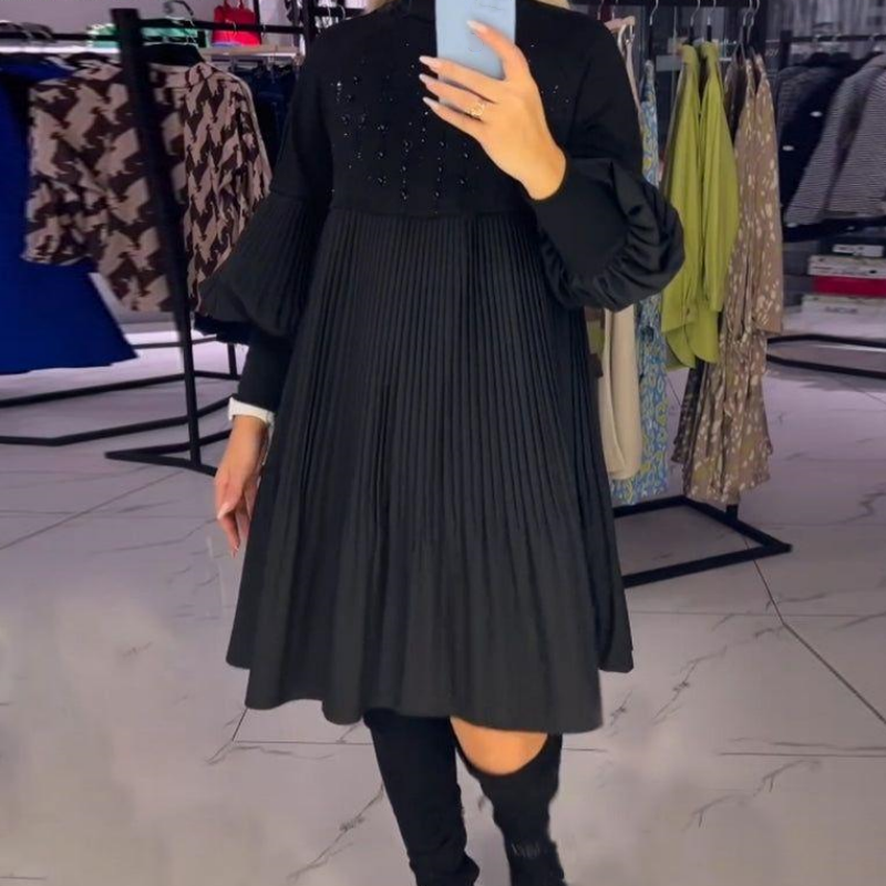 Piera | Vestito Corto con Collo Alto