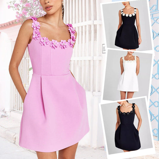Rahel | Mini Abito con Appliqué Floreali in Stile Romantico
