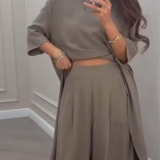 Honorine | Comodo completo di pantaloni larghi e top irregolare