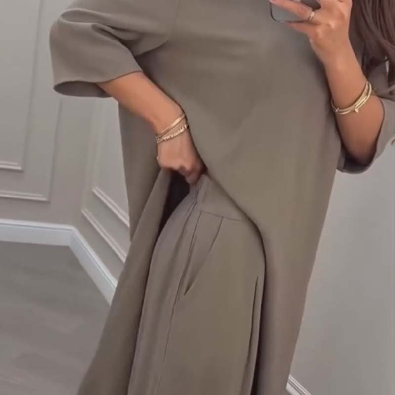 Honorine | Comodo completo di pantaloni larghi e top irregolare