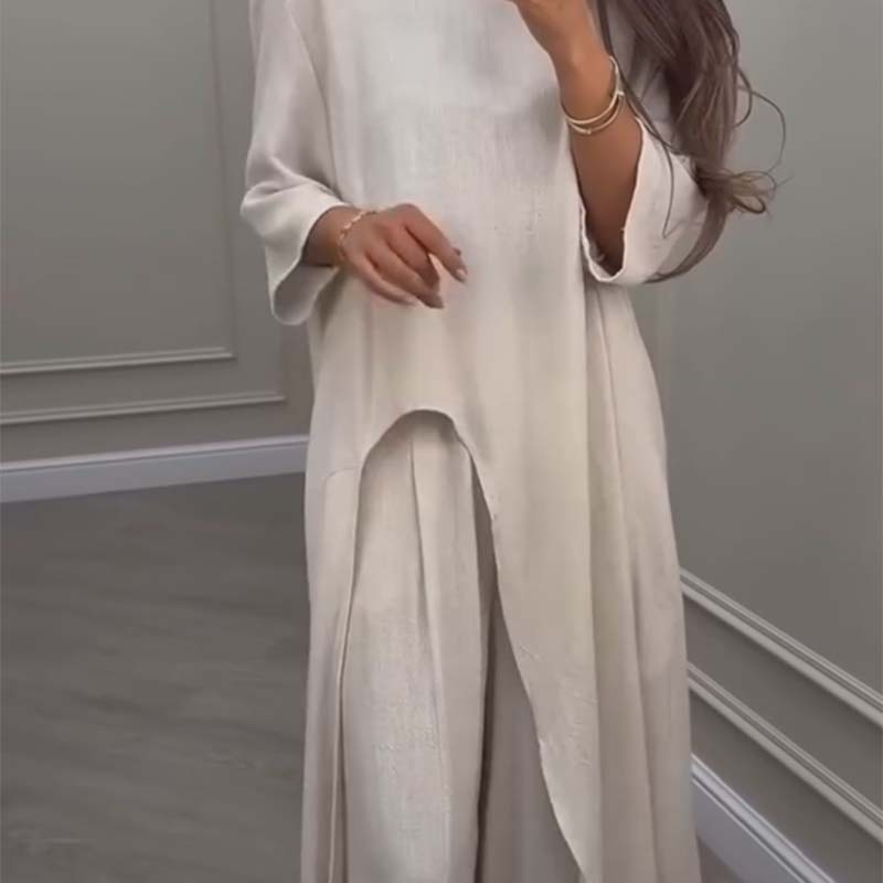 Honorine | Comodo completo di pantaloni larghi e top irregolare